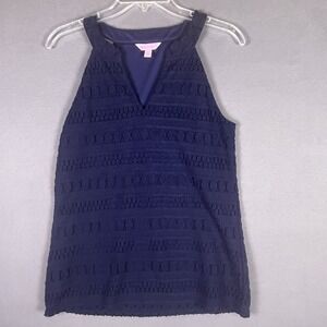 Lilly‎ Pulitzer Women's Arya Lace Lined Tank Top Navy Cotton Blend Size Small